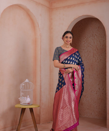 Soft Silk Weaving Saree With Banarasi Jari Work Traditional Sari With Blouse