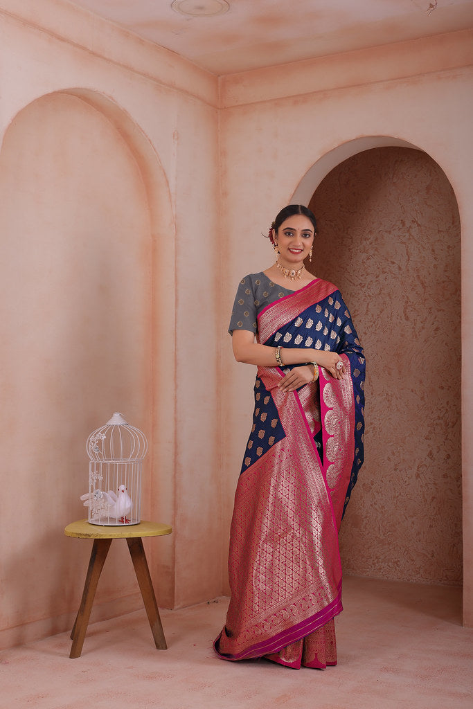 Soft Silk Weaving Saree With Banarasi Jari Work Traditional Sari With Blouse