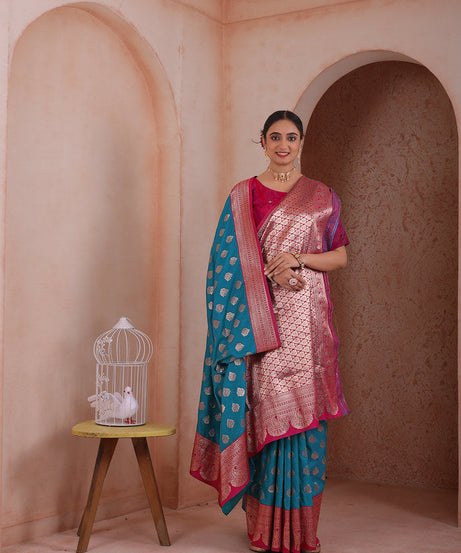 Soft Silk Weaving Saree With Banarasi Jari Work Traditional Sari With Blouse