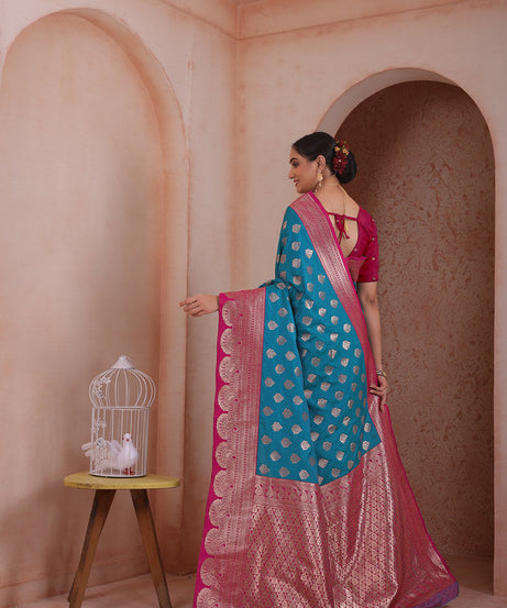 Soft Silk Weaving Saree With Banarasi Jari Work Traditional Sari With Blouse