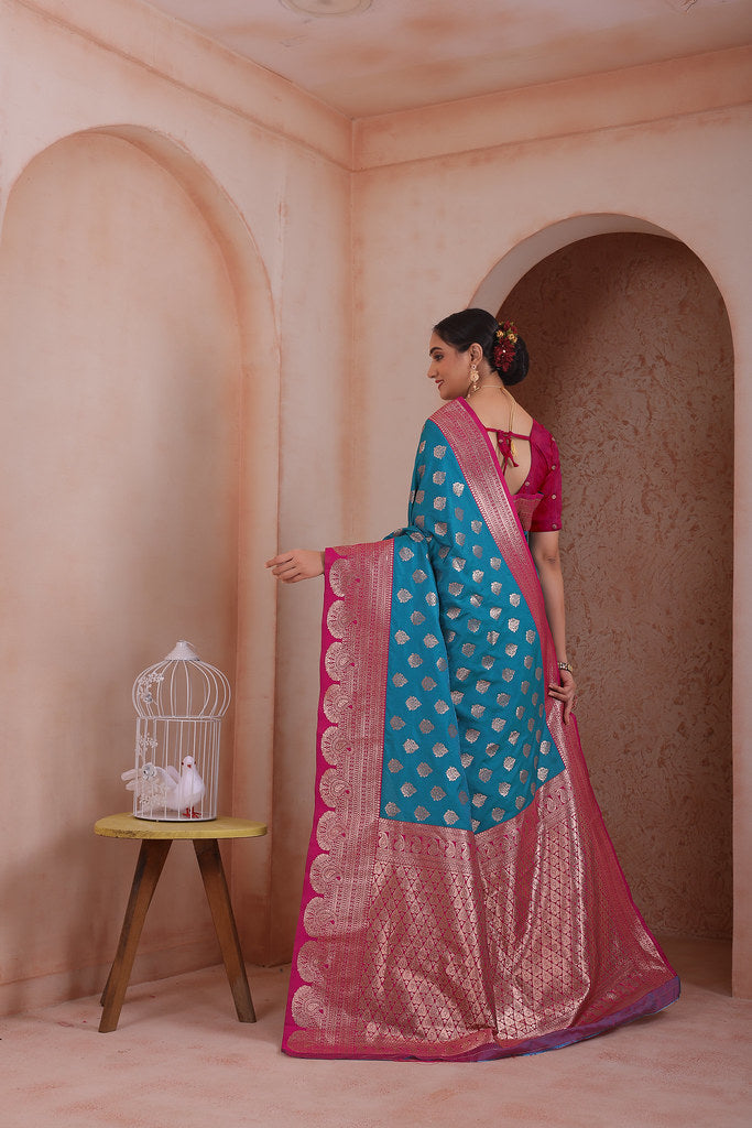 Soft Silk Weaving Saree With Banarasi Jari Work Traditional Sari With Blouse