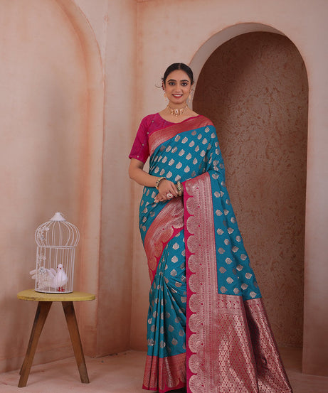 Soft Silk Weaving Saree With Banarasi Jari Work Traditional Sari With Blouse