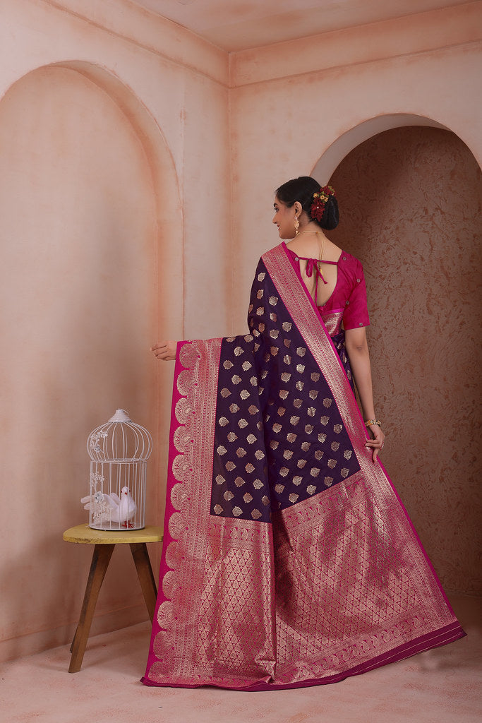 Soft Silk Weaving Saree With Banarasi Jari Work Traditional Sari With Blouse