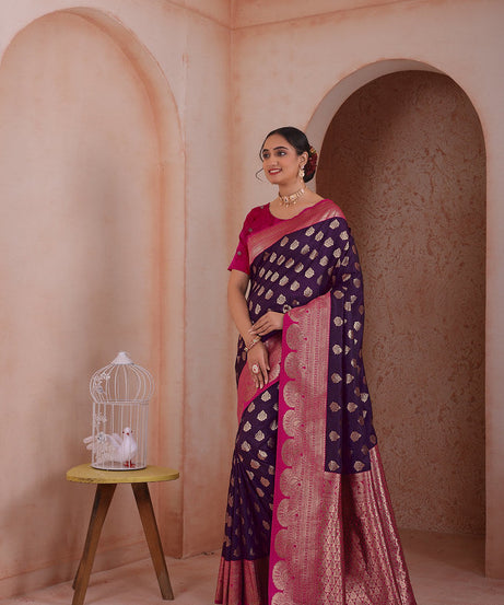 Soft Silk Weaving Saree With Banarasi Jari Work Traditional Sari With Blouse