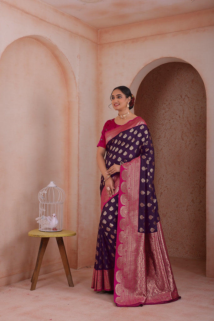 Soft Silk Weaving Saree With Banarasi Jari Work Traditional Sari With Blouse