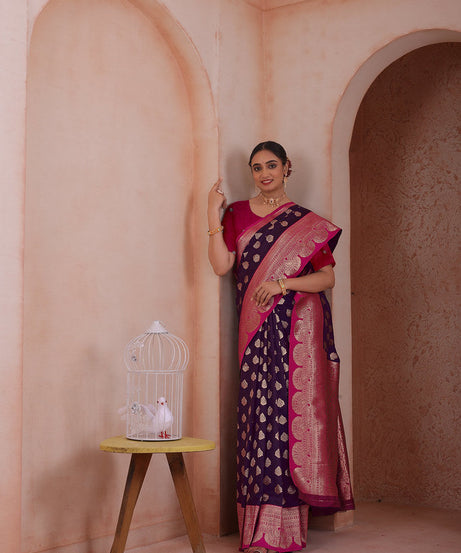 Soft Silk Weaving Saree With Banarasi Jari Work Traditional Sari With Blouse