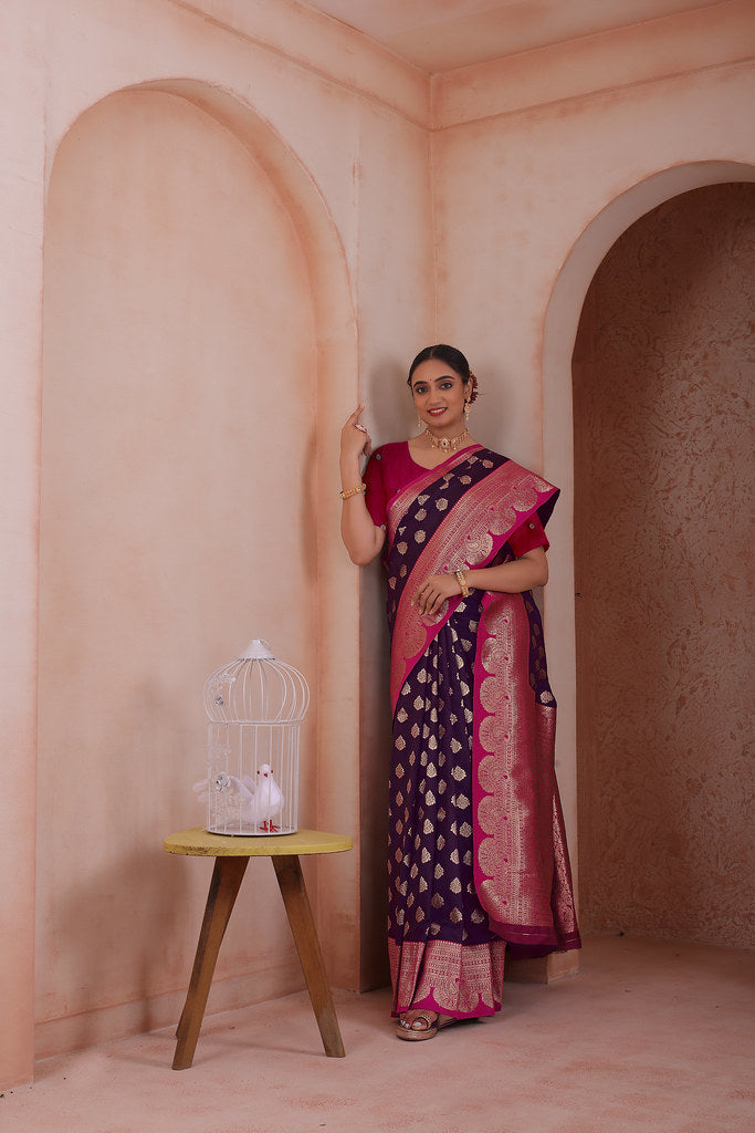 Soft Silk Weaving Saree With Banarasi Jari Work Traditional Sari With Blouse