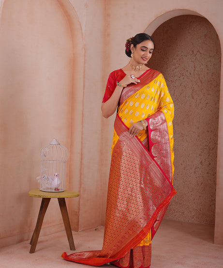 Soft Silk Weaving Saree With Banarasi Jari Work Traditional Sari With Blouse