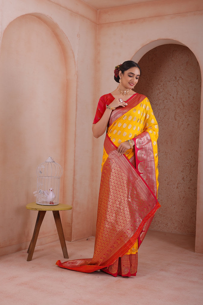 Soft Silk Weaving Saree With Banarasi Jari Work Traditional Sari With Blouse