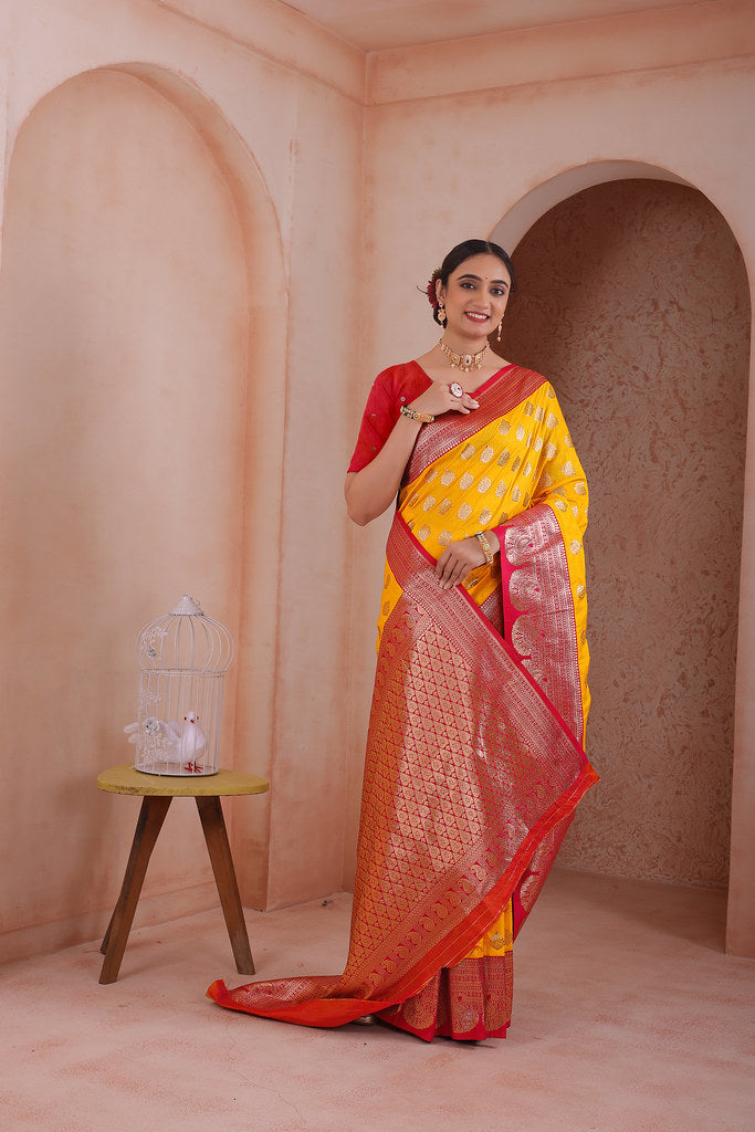 Soft Silk Weaving Saree With Banarasi Jari Work Traditional Sari With Blouse