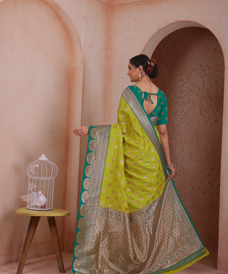 Soft Silk Weaving Saree With Banarasi Jari Work Traditional Sari With Blouse