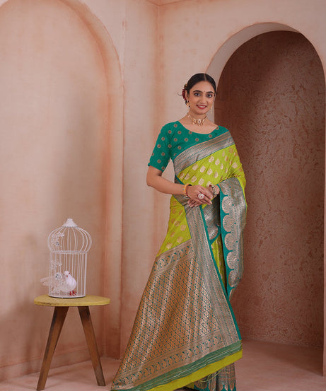 Soft Silk Weaving Saree With Banarasi Jari Work Traditional Sari With Blouse