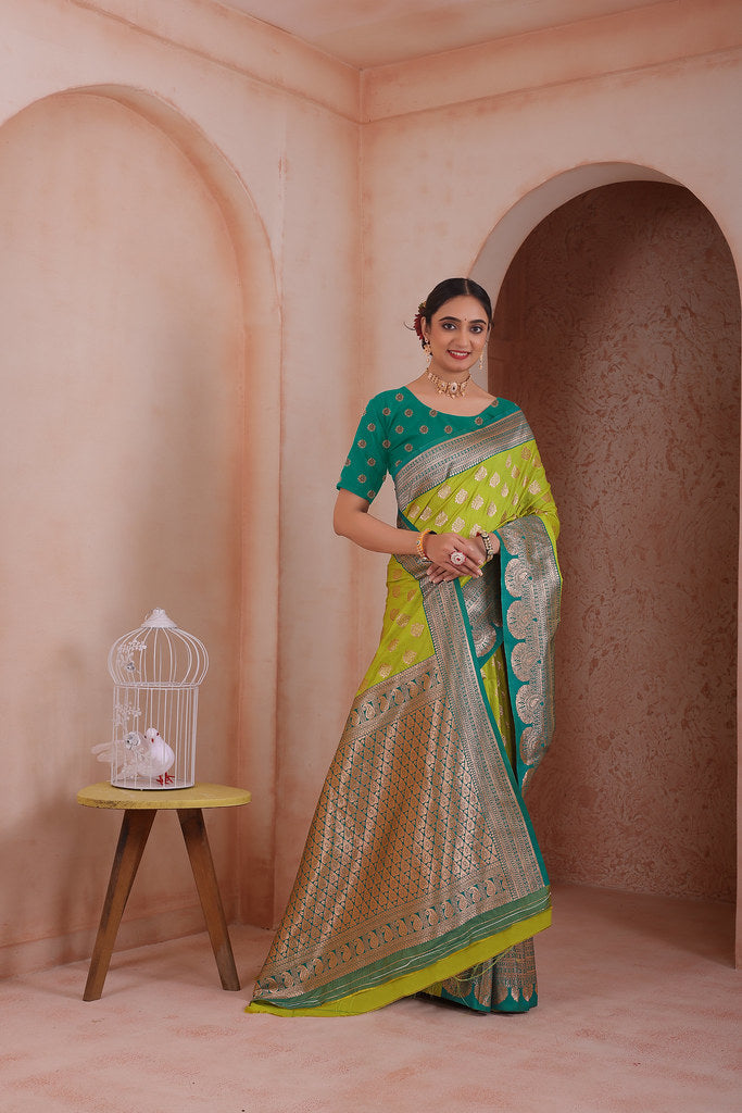 Soft Silk Weaving Saree With Banarasi Jari Work Traditional Sari With Blouse