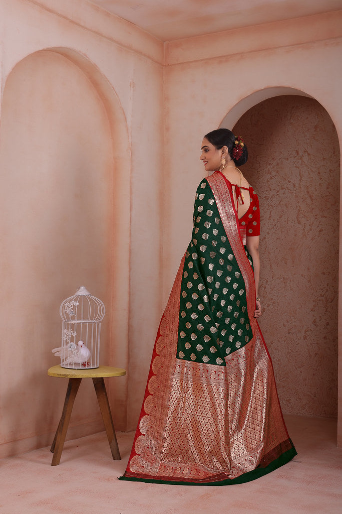 Soft Silk Weaving Saree With Banarasi Jari Work Traditional Sari With Blouse