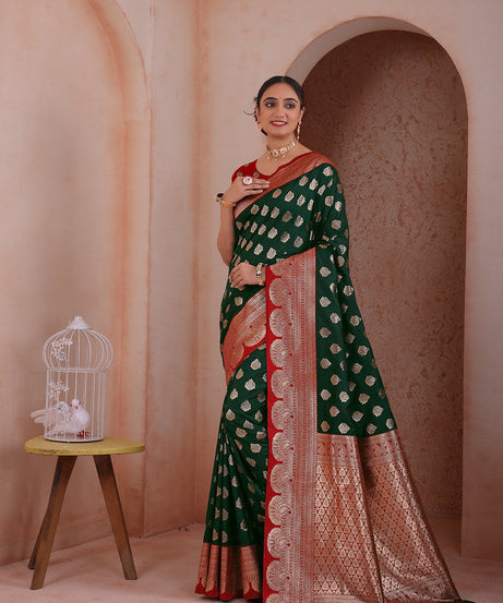 Soft Silk Weaving Saree With Banarasi Jari Work Traditional Sari With Blouse