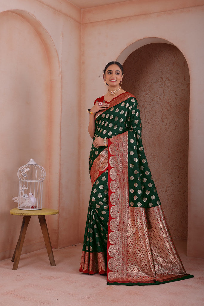 Soft Silk Weaving Saree With Banarasi Jari Work Traditional Sari With Blouse