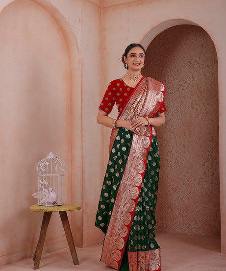 Soft Silk Weaving Saree With Banarasi Jari Work Traditional Sari With Blouse