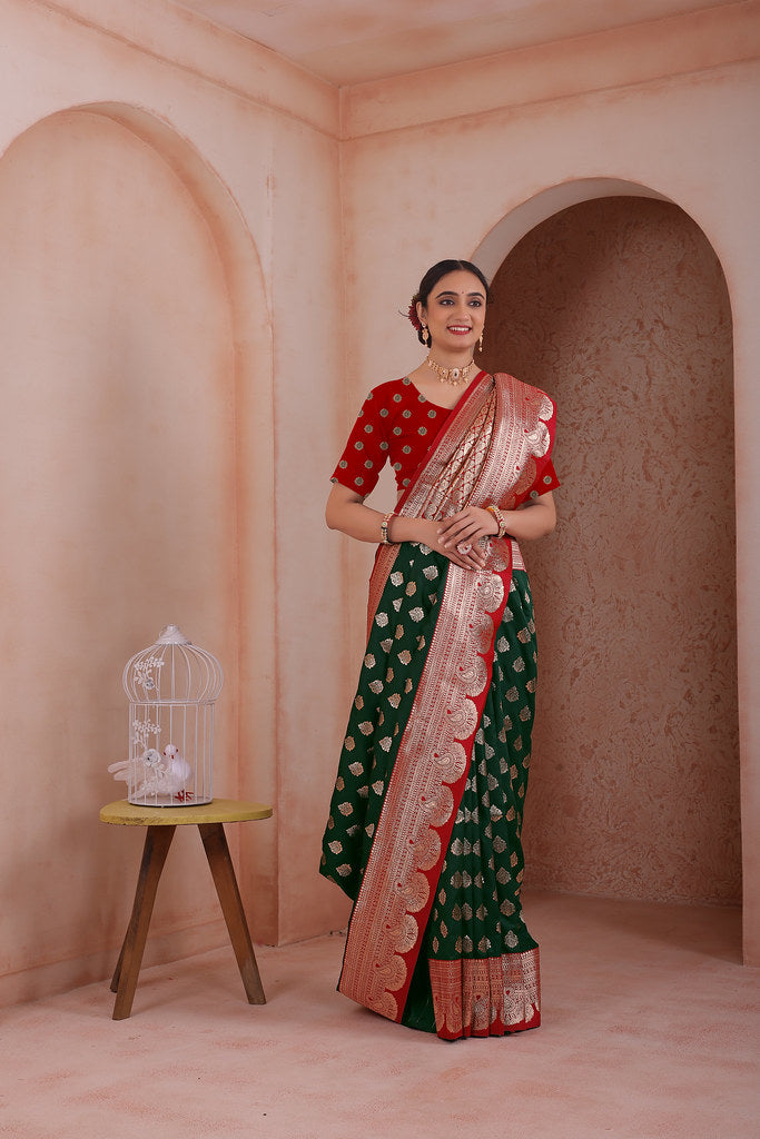 Soft Silk Weaving Saree With Banarasi Jari Work Traditional Sari With Blouse