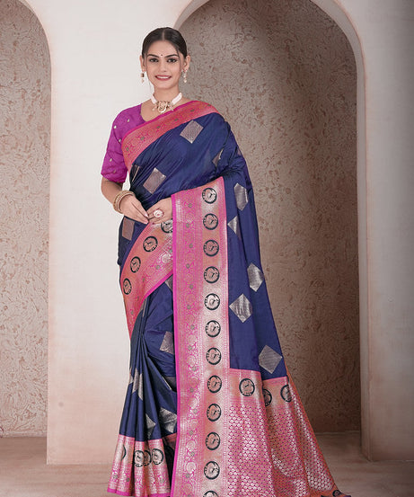 Traditional Soft Silk Saree Weaving Heavy Banarasi Pallu Sari With Blouse