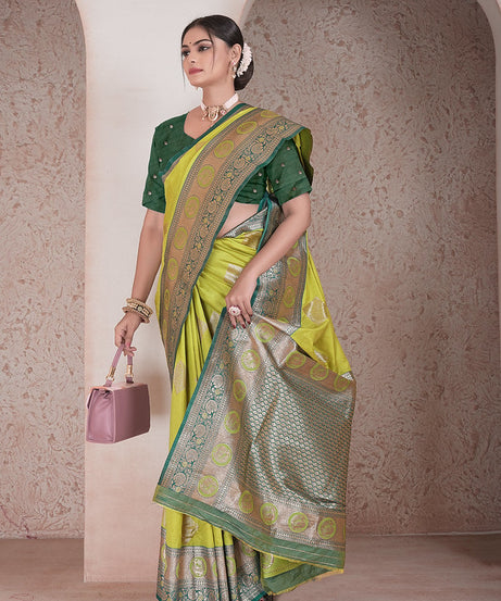 Traditional Soft Silk Saree Weaving Heavy Banarasi Pallu Sari With Blouse