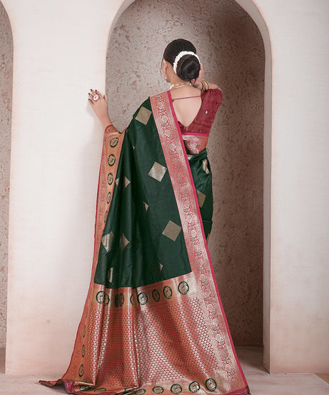 Traditional Soft Silk Saree Weaving Heavy Banarasi Pallu Sari With Blouse