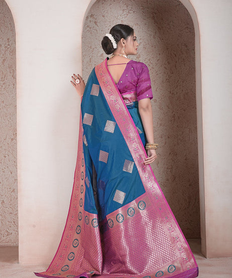 Traditional Soft Silk Saree Weaving Heavy Banarasi Pallu Sari With Blouse