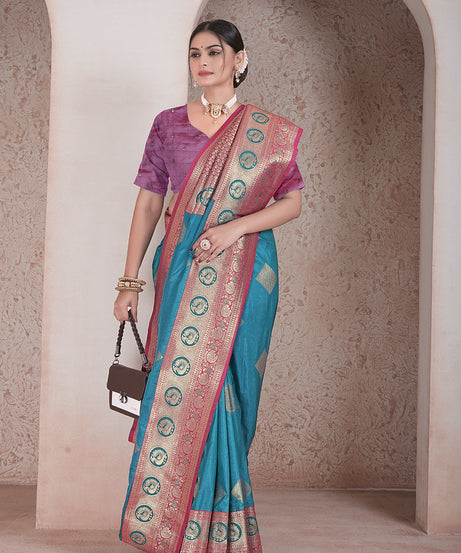 Traditional Soft Silk Saree Weaving Heavy Banarasi Pallu Sari With Blouse