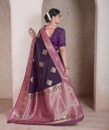 Traditional Soft Silk Saree Weaving Heavy Banarasi Pallu Sari With Blouse