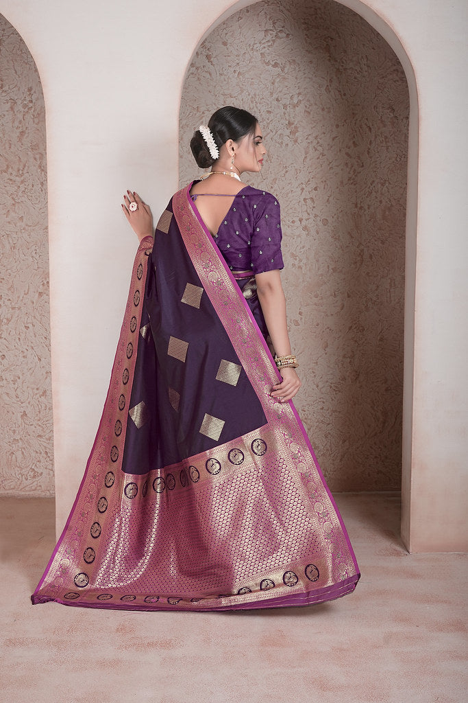 Traditional Soft Silk Saree Weaving Heavy Banarasi Pallu Sari With Blouse