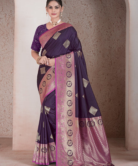 Traditional Soft Silk Saree Weaving Heavy Banarasi Pallu Sari With Blouse