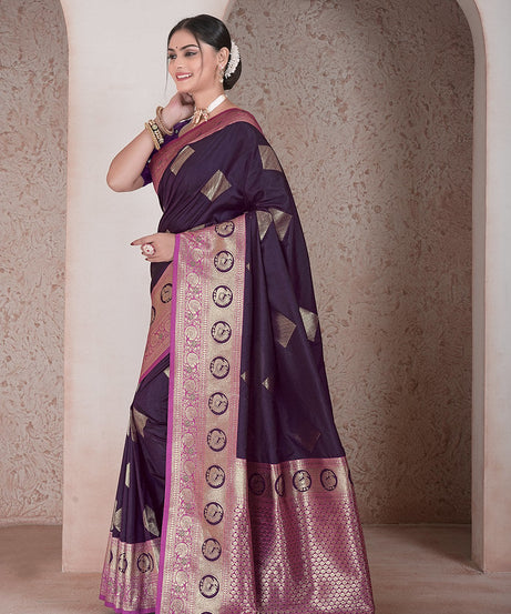 Traditional Soft Silk Saree Weaving Heavy Banarasi Pallu Sari With Blouse