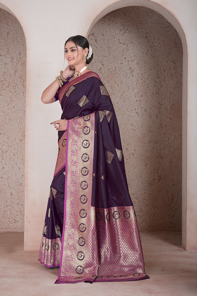 Traditional Soft Silk Saree Weaving Heavy Banarasi Pallu Sari With Blouse