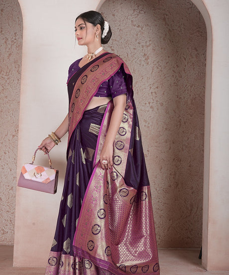 Traditional Soft Silk Saree Weaving Heavy Banarasi Pallu Sari With Blouse