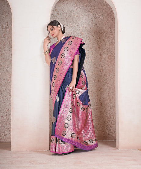 Traditional Soft Silk Saree Weaving Heavy Banarasi Pallu Sari With Blouse