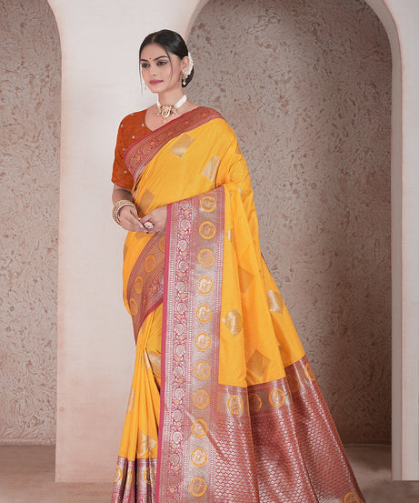 Traditional Soft Silk Saree Weaving Heavy Banarasi Pallu Sari With Blouse