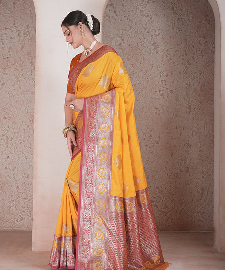 Traditional Soft Silk Saree Weaving Heavy Banarasi Pallu Sari With Blouse