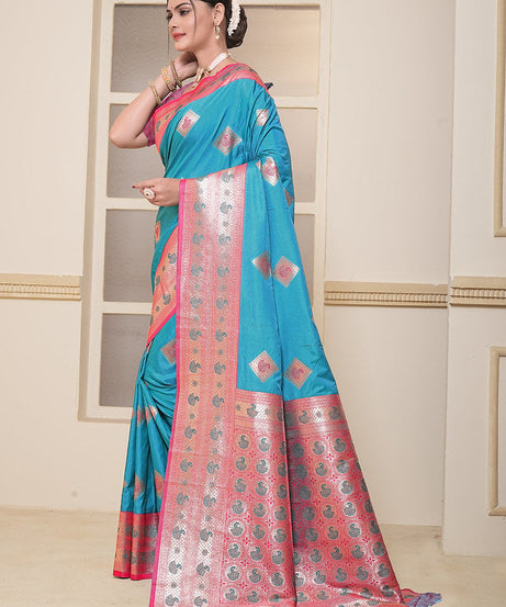 Women's Soft Silk Beautiful Sari Heavy Banarasi Saree With Blouse