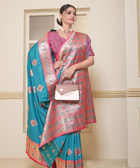 Women's Soft Silk Beautiful Sari Heavy Banarasi Saree With Blouse