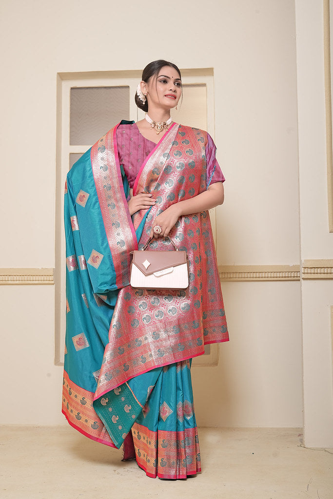 Women's Soft Silk Beautiful Sari Heavy Banarasi Saree With Blouse