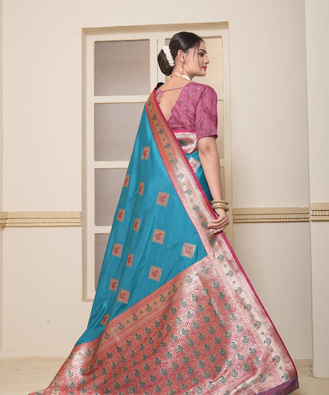 Women's Soft Silk Beautiful Sari Heavy Banarasi Saree With Blouse