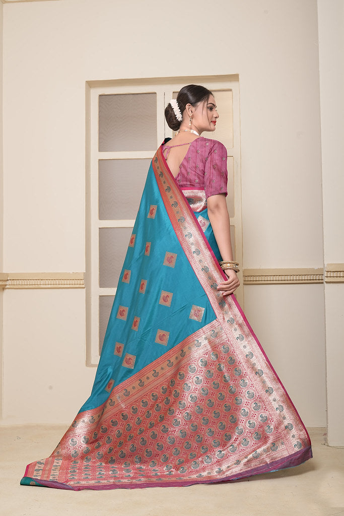 Women's Soft Silk Beautiful Sari Heavy Banarasi Saree With Blouse