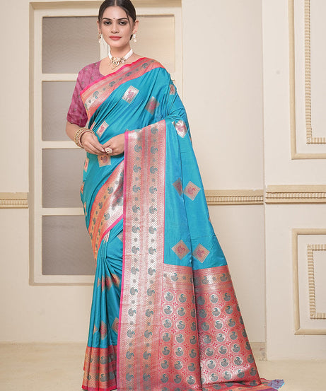 Women's Soft Silk Beautiful Sari Heavy Banarasi Saree With Blouse