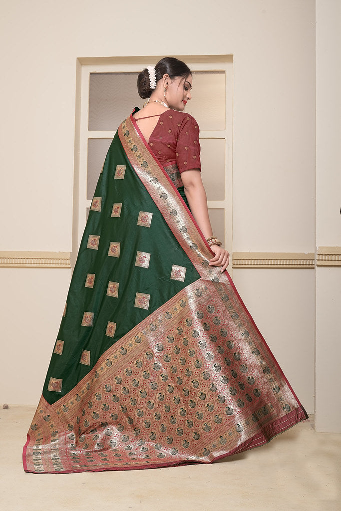 Women's Soft Silk Beautiful Sari Heavy Banarasi Saree With Blouse