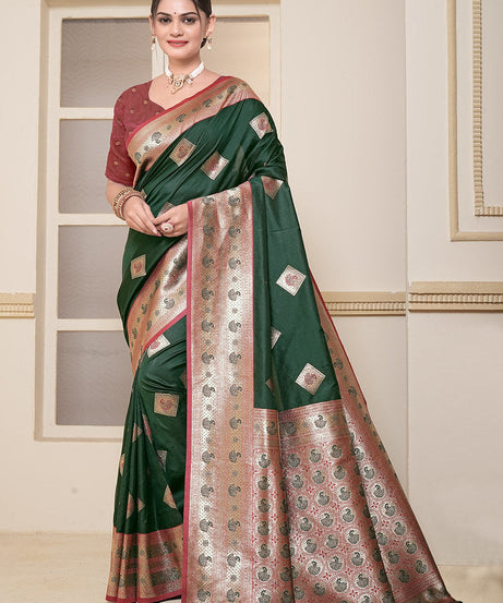 Women's Soft Silk Beautiful Sari Heavy Banarasi Saree With Blouse