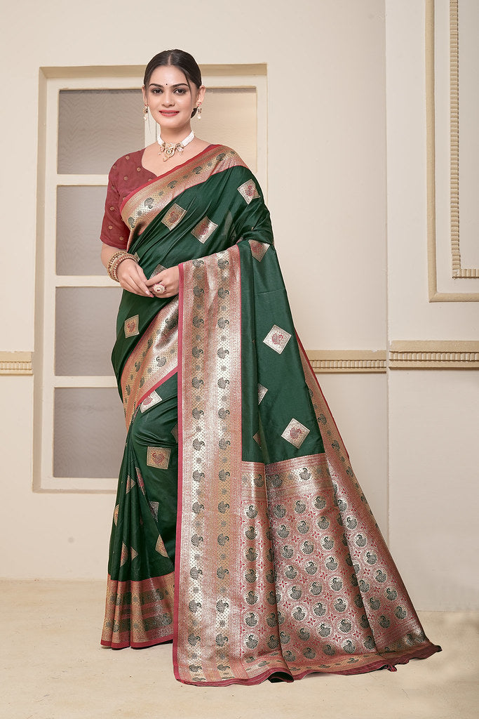 Women's Soft Silk Beautiful Sari Heavy Banarasi Saree With Blouse