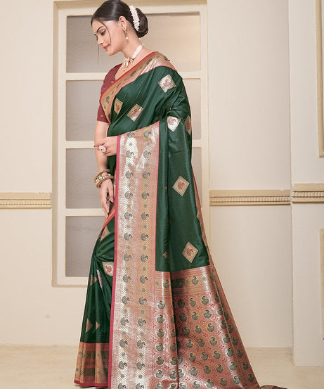 Women's Soft Silk Beautiful Sari Heavy Banarasi Saree With Blouse