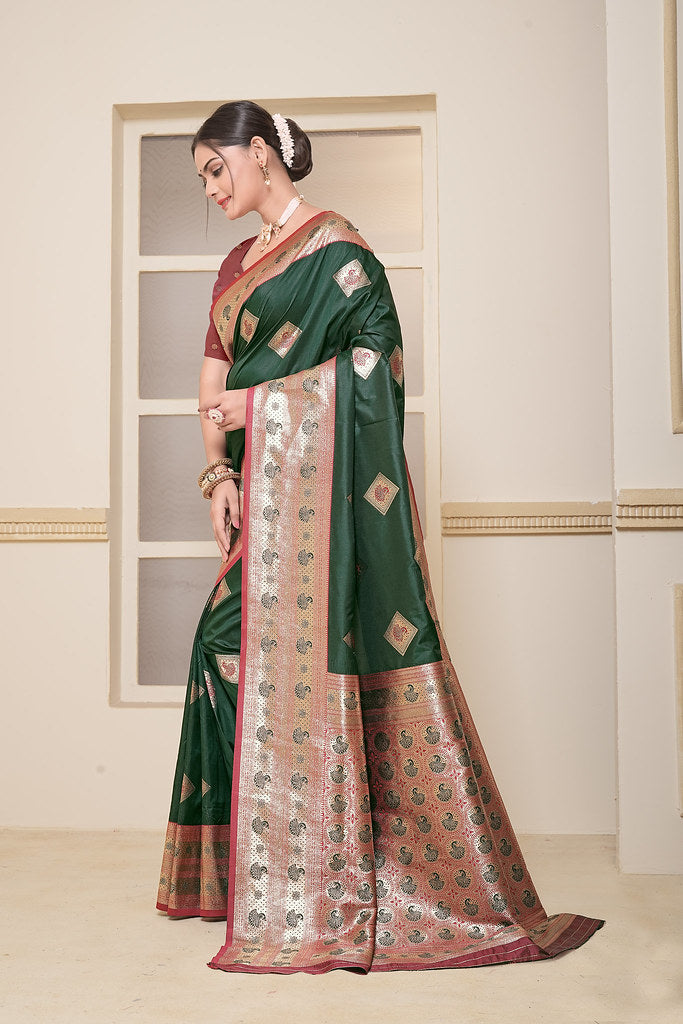 Women's Soft Silk Beautiful Sari Heavy Banarasi Saree With Blouse