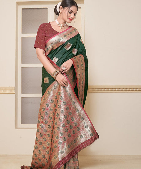 Women's Soft Silk Beautiful Sari Heavy Banarasi Saree With Blouse