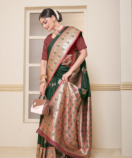 Women's Soft Silk Beautiful Sari Heavy Banarasi Saree With Blouse