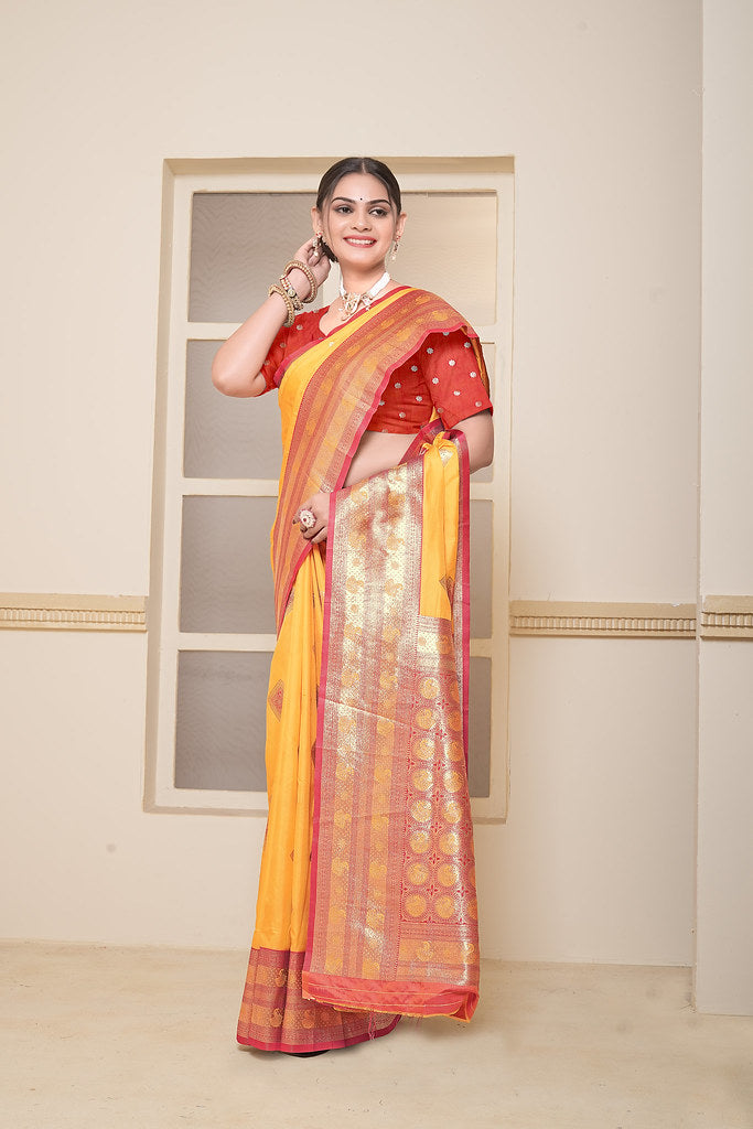 Women's Soft Silk Beautiful Sari Heavy Banarasi Saree With Blouse